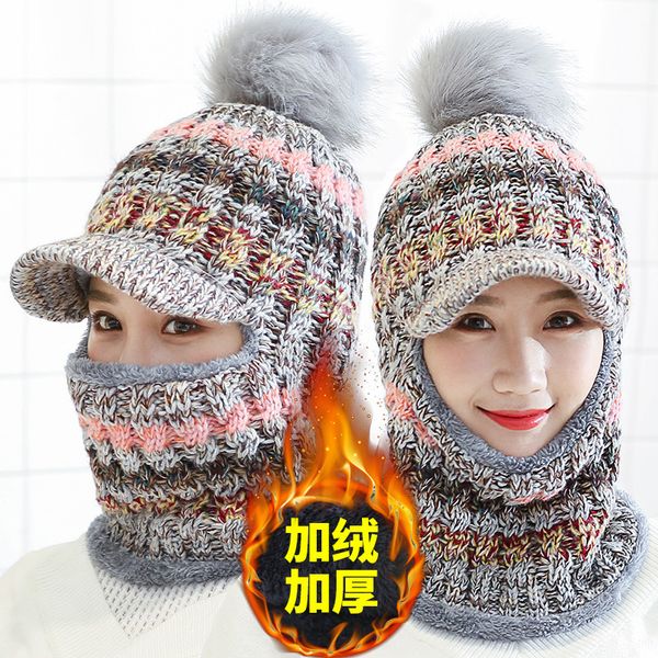 

hat women's winter new fashion korean-style knitted hat cycling fleece all-match warm earmuffs casquette women, Blue;gray