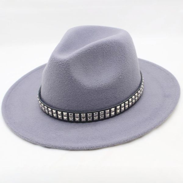 

fashion women men wool fedora hat for gentleman lady wide brim jazz hats godfather sombrero cap with punk ribbon, Blue;gray
