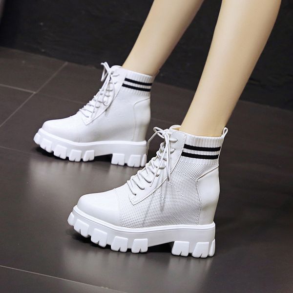 

lace up women's leather boots booties ladies shoes round toe boots-women lolita autumn rock white ankle 2020 high heel basic pu, Black