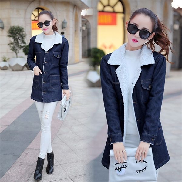 

women winter jacket 2020 new casual long sleeve thicken long denim jackets coats female lamb cotton coat woman overcoat f15, Black