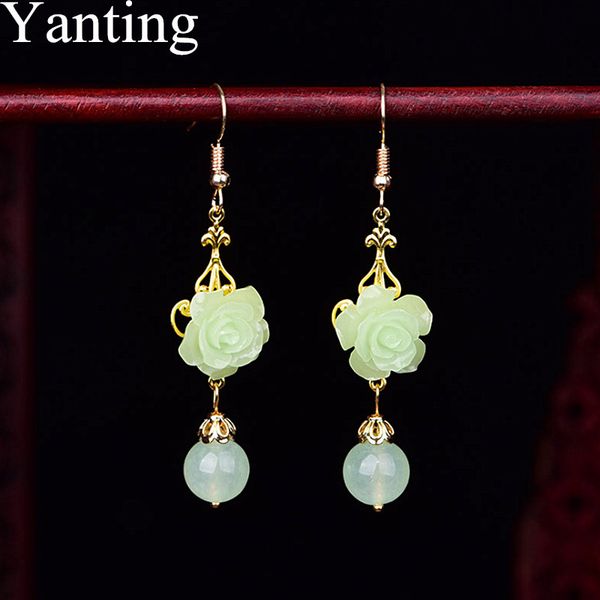 

yanting cool green dangle earrings for women handmade vintage flower earrings female 2020 new ethnic brincos gifts 0157, Silver