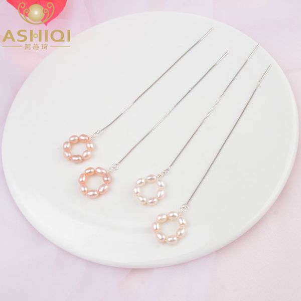

dangle & chandelier ashiqi real 925 sterling silver chain long earrings natural freshwater pearl jewelry for women gift