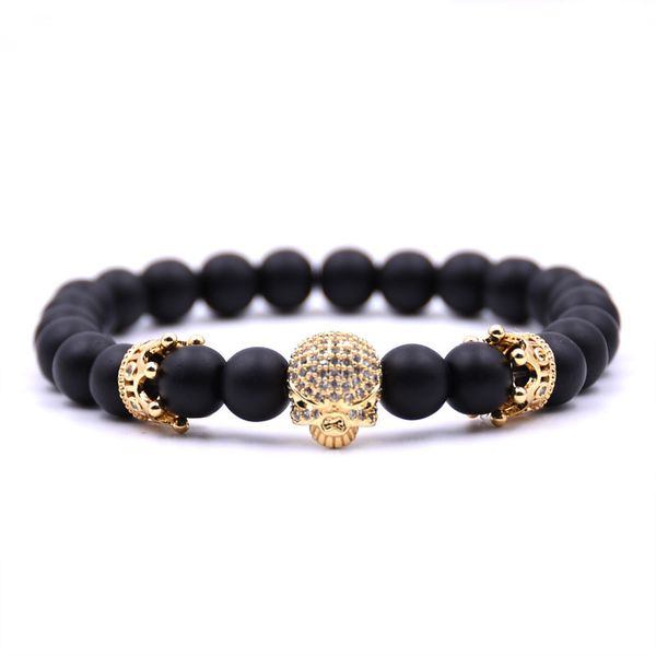 

charm bracelet for men micro zircon gold crown beads bracelet tibetan buddha chakra male jewelry tobilleras, Black