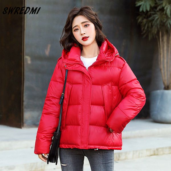 

swredmi new winter jacket women solid hooded parkas autumn warm coats loose padded clothing elegant fashion wadded jackets lady, Black