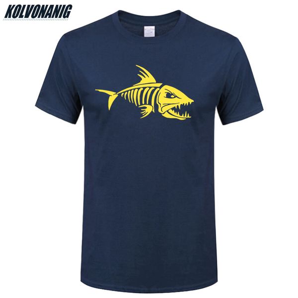 

kolvonanig men's clothing brand 2019 fisherman tshirts skull fish-bones print t shirt men cotton o-neck fishinger gift tees