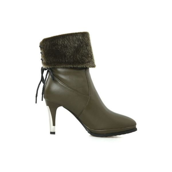 

2020 new fashion european womens pu leather shoes pointed toe winter platform boots warm fur trim heigh thin heels footwear, Black