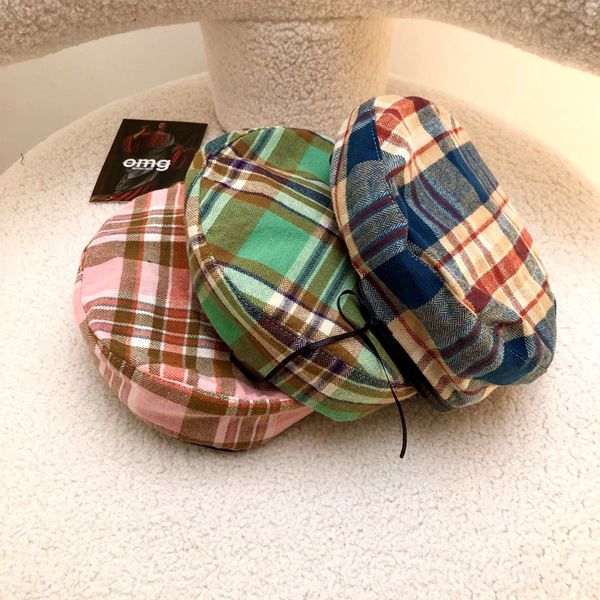 

berets boinas para mujer niche retro color striped plaid leather beret spring and autumn thin painter hat boina masculina kapelusz 2021, Blue;gray
