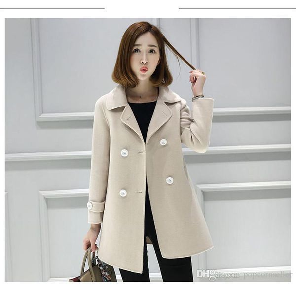 

double breasted lapel neck women winter coats fashion solid color ladies casual apparel womens designer luxury outerwear jackets new, Black
