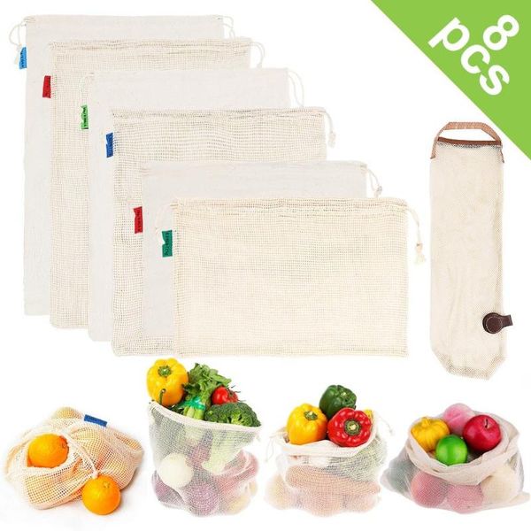 

ourwarm reusable produce bags home decoration storage fruit vegetable with drawstring organizer storage mesh bag