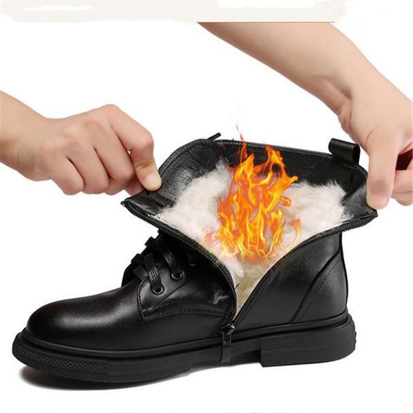 

zxryxgs new large size cowhide boots warm inisde plush / wool snow boots non-slip thick heel shoes winter women, Black