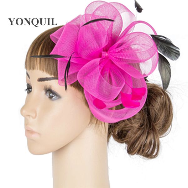 

ladies elegant fancy fascinator hat tulle fashion headwear bride new chic hair accessories hair pin fancy feather headdress, Blue;gray