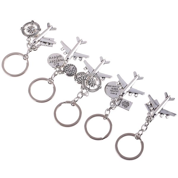 

1pc no matter where pendant travel keyring airplane keychains earth airplane pendant keychain handmade jewelry gift for traveler, Silver