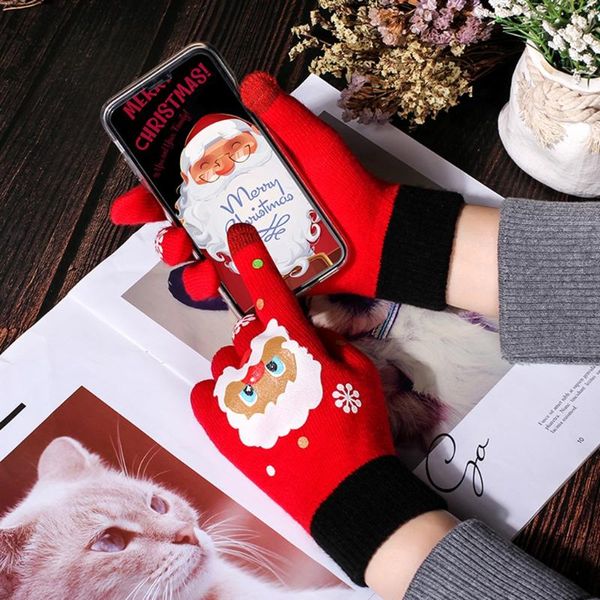 

santa claus decorative pattern for women' can touch the screen winter gloves christmas warm and plush knit knit gloves#j8, Blue;gray