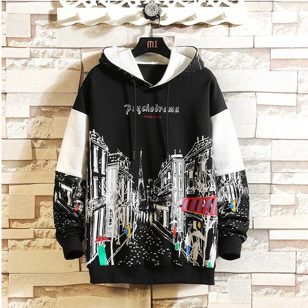 

spring autumn skateboard casual new men's hip hop hoodies sweatshirts streetwear print brand black white fashion clothe kg-1235
