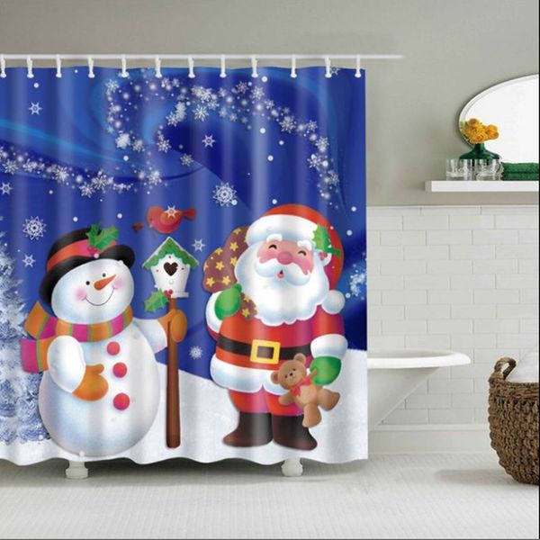 

shower curtains merry christmas curtain snowman santa waterproof partition elk pattern non-slip mat household bathroom products