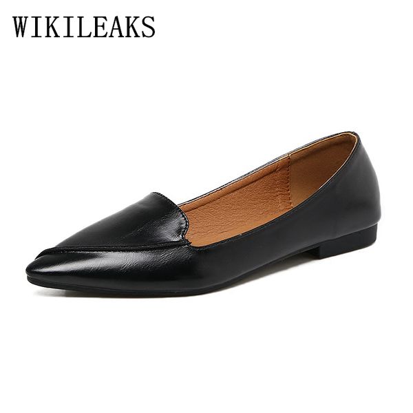 

autumn women shoes sapato feminino leather harajuku shoes woman flat women loafers designer luxury 2020 flats, Black