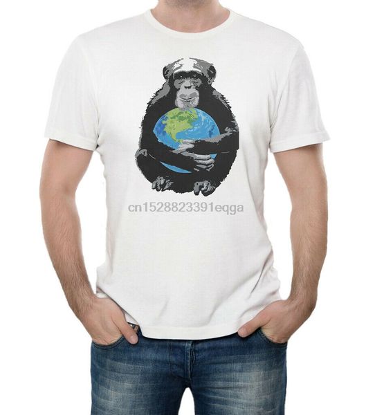 

monkey hugging planet earth ecology printed white cotton men t-shirt summer streewear sizes-3xl