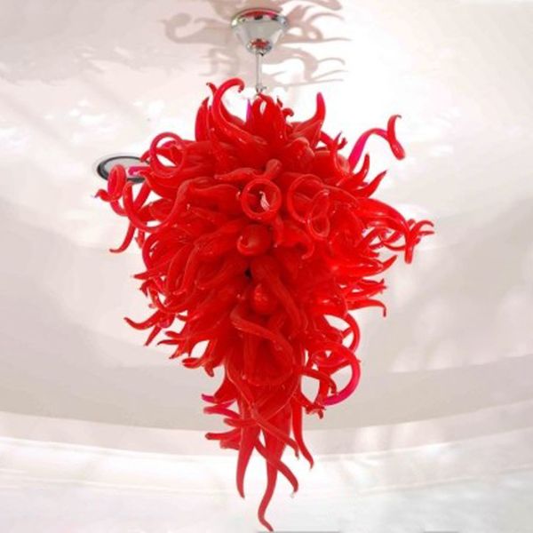 

hand blown glass chandelier lighting e14 chain pendant lighting red color led modern light fixture 32 inches wide 48 inches high art decor-l