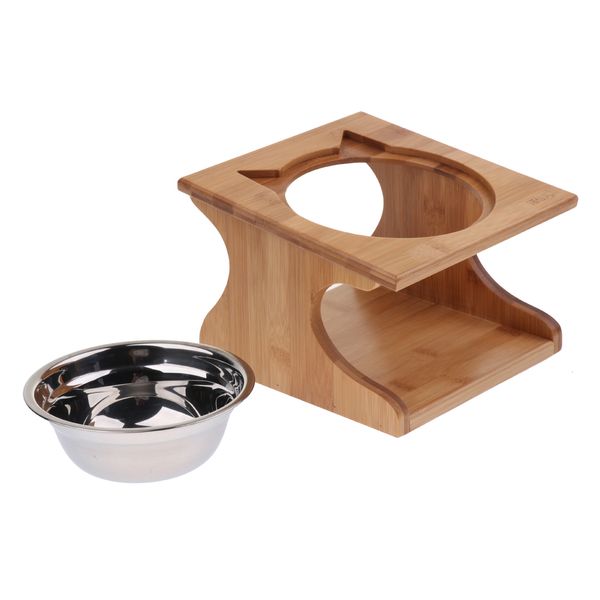 

a set solid wood pet dog feeder cat water feeding bowl dish container
