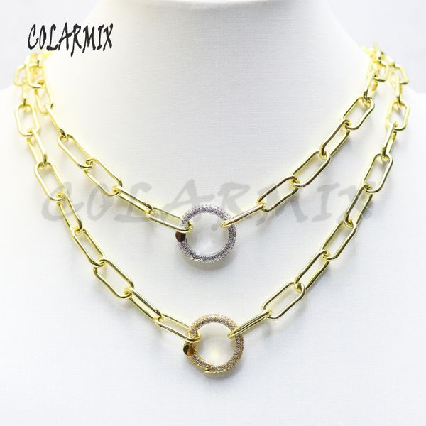 

3pcs link chain necklace golden chain mix colors round circle pendants mix colors fashion jewelry for women 50968, Silver