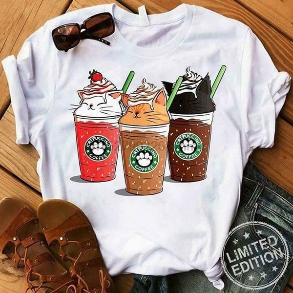 

catpuccino кофе мужчины t-shirt хлопок s-6xl