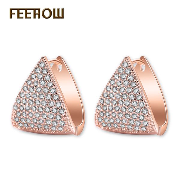 

feehow new fashion micro inlay cubic zirocnia hoop earrings fashion crystal triangle jewelry for girl beautiful gift fwep600, Golden;silver