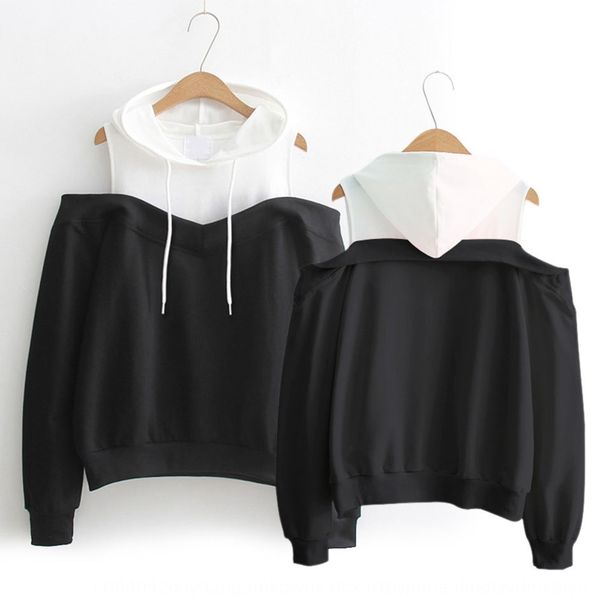 

новый fashionshoulder поддельный из двух частей заготовки сплошного цвета нового fashionshoulder sweaterfake двухсекционный с капюшоном свит, Black