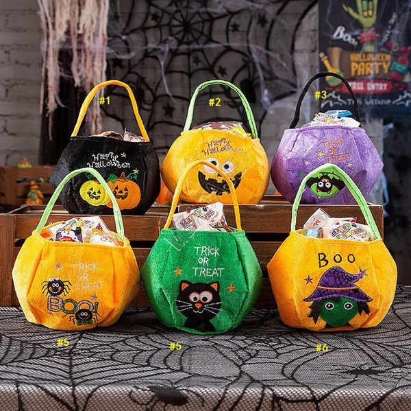

halloween pumpkin candy bag kids cartoon handbag purses bat cat trick or treat letters embroidery totes hallowmas party decor gifts d9710, Black