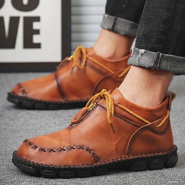 

cimim brand winter men boots outdoor large size fashion work boots comfortable genuine leather men luxury casual, Black