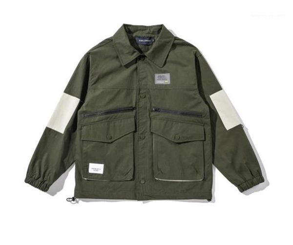 

fashion big pockets zipper panelled mens jackets casual males clothing letter print mens designer panelled jackets, Black;brown