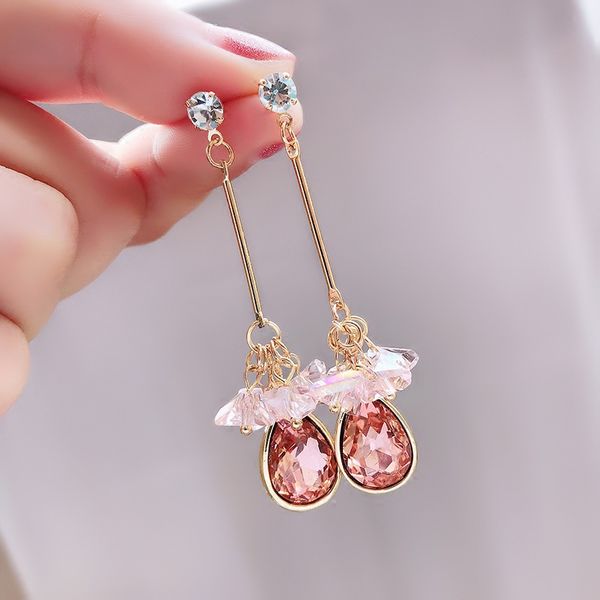 

stud long pearl tassel earrings crystal beaded water drop pendant female fresh temperament korean wild ear jewelry, Golden;silver