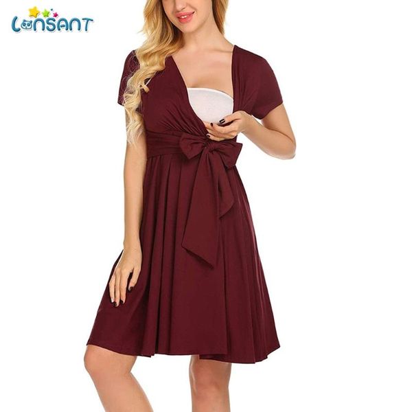

lonsant women maternity short sleeve dresses nursing baby breastfeeding pregnancy nightdress solid nightshirt sleepwear dresses, White