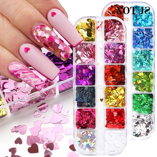 Borboleta Nail Lantejoulas Paillette Coração Embrilizado Nail Art Decorações 3D Flocos Fatias Spândeula Laser Prego Holographics Glitter Adesivos