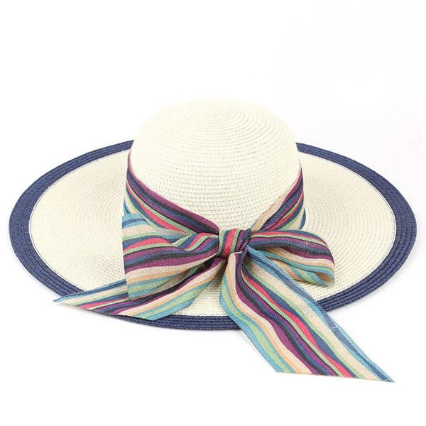 

women adults floppy beach large sun hat fashion bow summer straw cap wide brim foldable casual travel holiday, Blue;gray