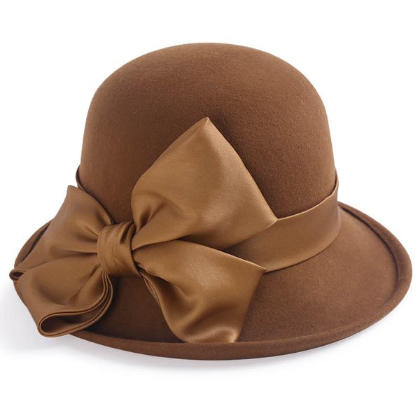

women retro soft wool hats elegant roll up short brim cloche fedora hat bucket bow knot winter hat lady dress party, Blue;gray