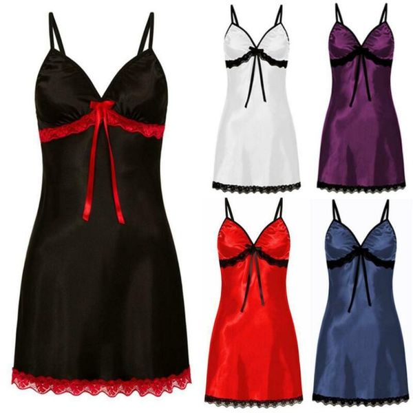 

women's sleepwear 2021 slips lingerie women silk lace robe sleeveless dress babydoll nightdress nightgown oversize xxxl, Black;red