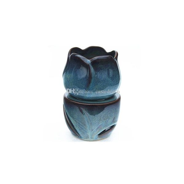 

tulip shape oil warmer blue reactive glaze ceramic essential oil burner wax melts candle aromatherapy gift