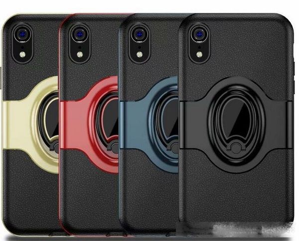 

ring bracket car magnet suction leather grain hard pc case for iphone xr xs max x 10 8 7 6 se galaxy s10 note9 8 s9 hybrid shockproof cover