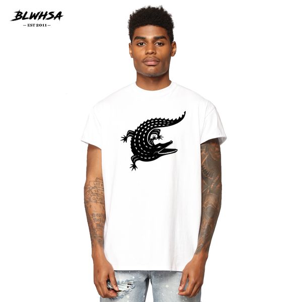 

blwhsa alligator printing t shirt men summer short sleeve cool t-shirts funny animal black print t-shirts male clothing