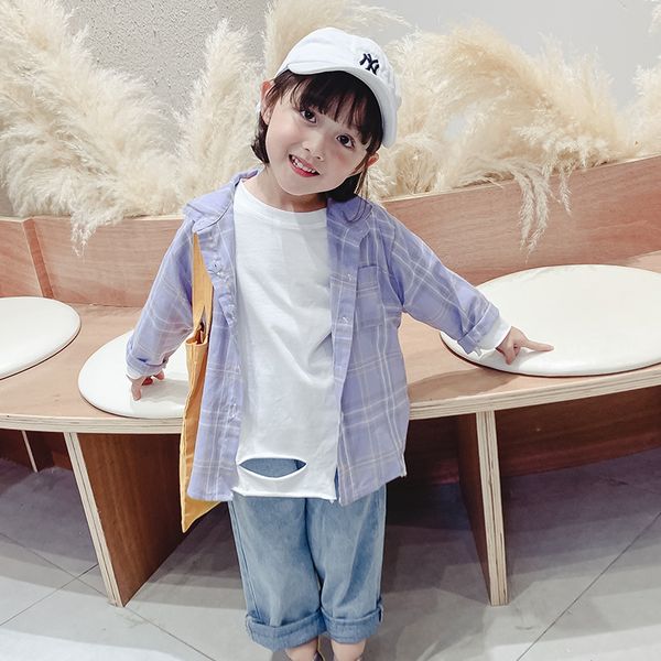

2020 korea style fashion girls plaid coat full sleeve spring kids girls jacket 1-6t, Blue;gray