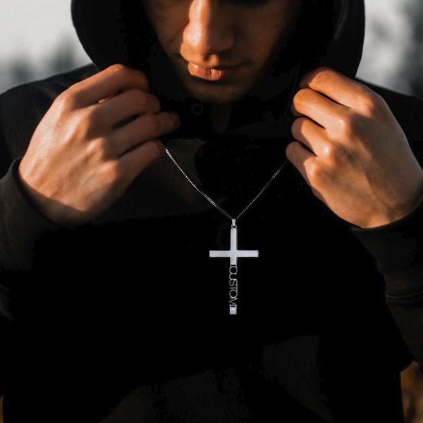 

pendant necklaces vertical cross name necklace stainless steel for unisex, Silver