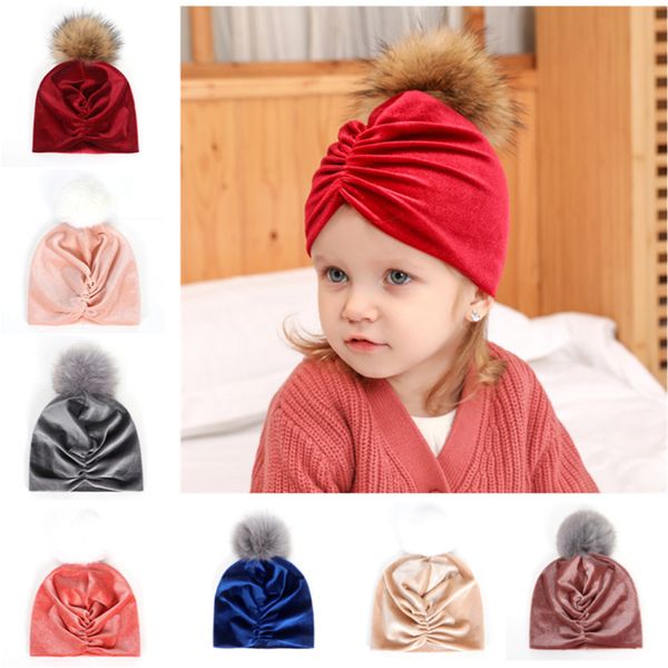 

beanies 5pcs/lot soft winter born boys girls faux fur pompom hats caps 2021 kids children velvet warmer headwear