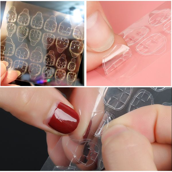 

diy nail tip transparent double sided self adhesive sticker jelly waterproof false nail art extension nails art decoration tool, Red;gold