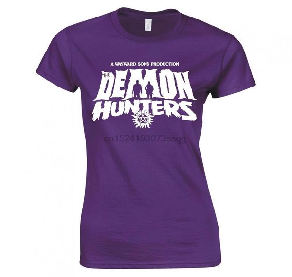 

supernatural wayward sons production the demon hun ladies skinny fit t-shirt