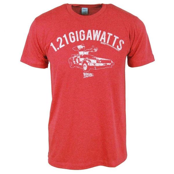 

mens back to the future 1.21 gigawatts delorean t shirt red marty mcfly doc summer mens print t-shirt