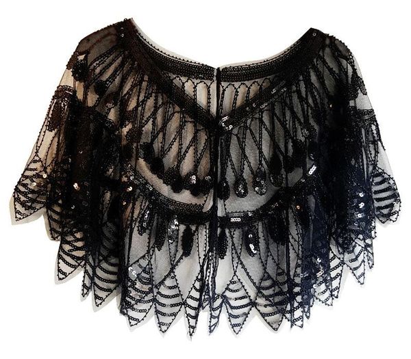 

women's evening shawl 1920s gatsby sequin vintage cape bolero flapper cover up, Blue;gray