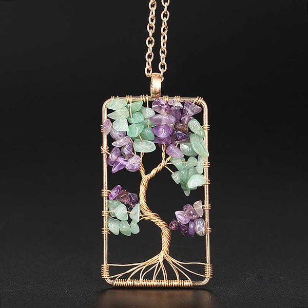 

natural quartz stones pendants tree of life necklaces women men crystal choker multicolor wisdom tree necklace jewelry 2020, Silver