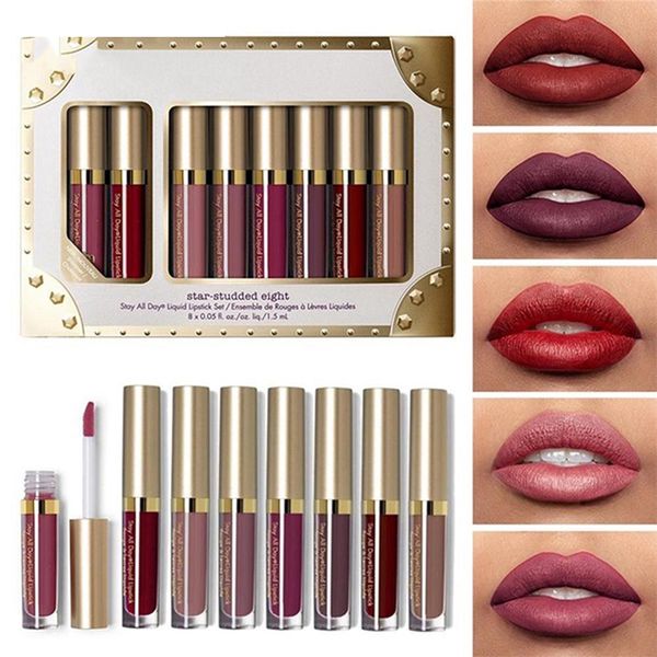 

liquid matte 8pcs lipstick set waterproof makeup lip gloss comfortable long-lasting lipgloss kit cosmetics