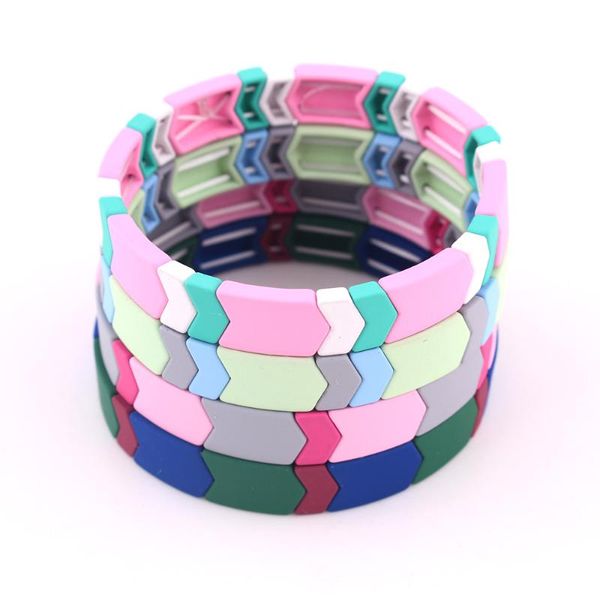 

bohemian enamel alloy elastic bracelet fashion boho pink green gray paint beaded pulseras bangle jewelry for women, Golden;silver
