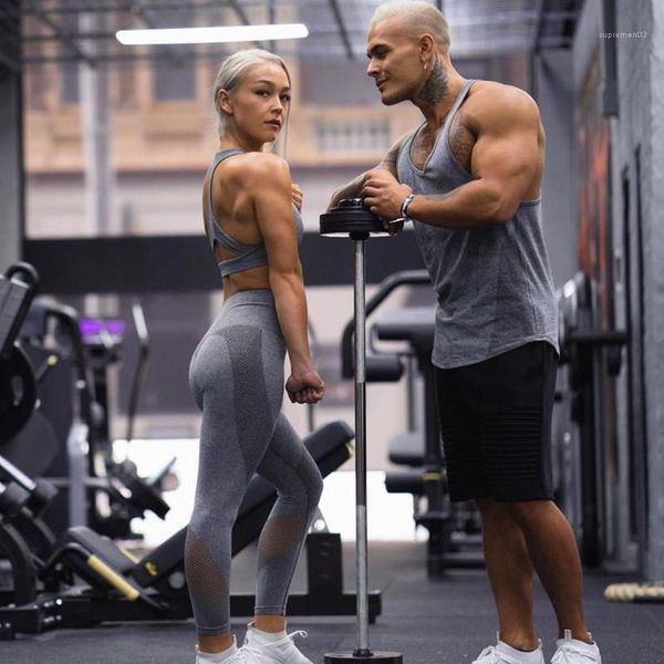 

одежда женская дизайнерские сплошной цвет костюмы мода тонкий tank top skiny длинные брюки повседневная женщины спорт, Gray